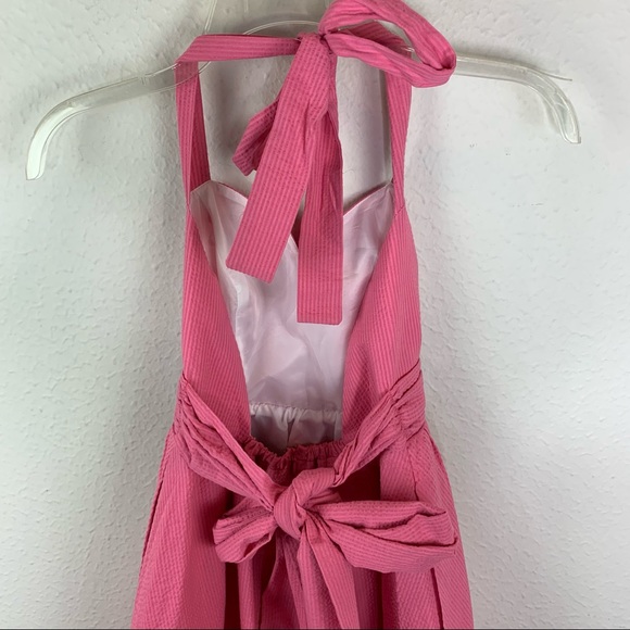 Lauren James Pink Seersucker Halter Dress XS H316 G3 - Picture 7 of 12